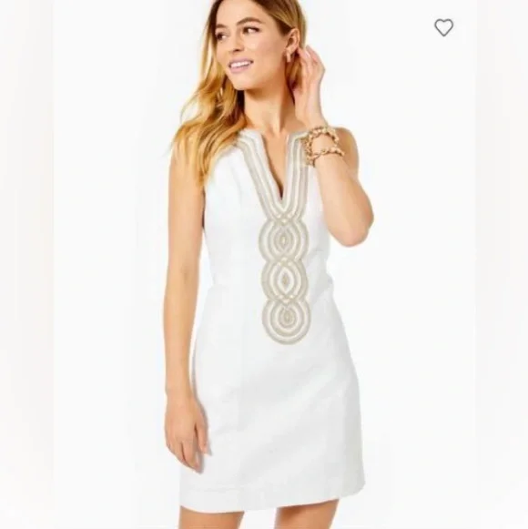 Lilly Pulitzer Valli Shift Dress White Gold Embellished Size 12 Cocktail Resort - Picture 4 of 14